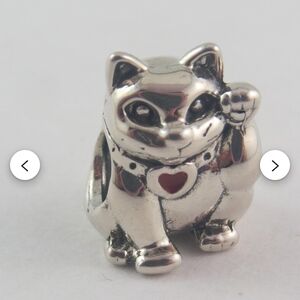 Pandora Silver Cat Charm with Red Heart